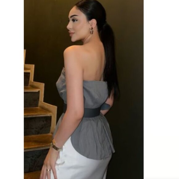 BLOGGER'S FAVE! Zara Belted Strapless Top Gray NWT - Picture 11 of 15